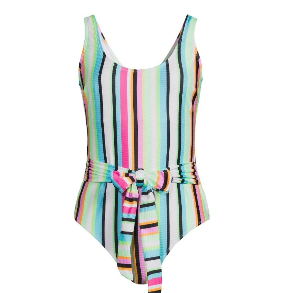 Ribbed neon stripe one piece suit.